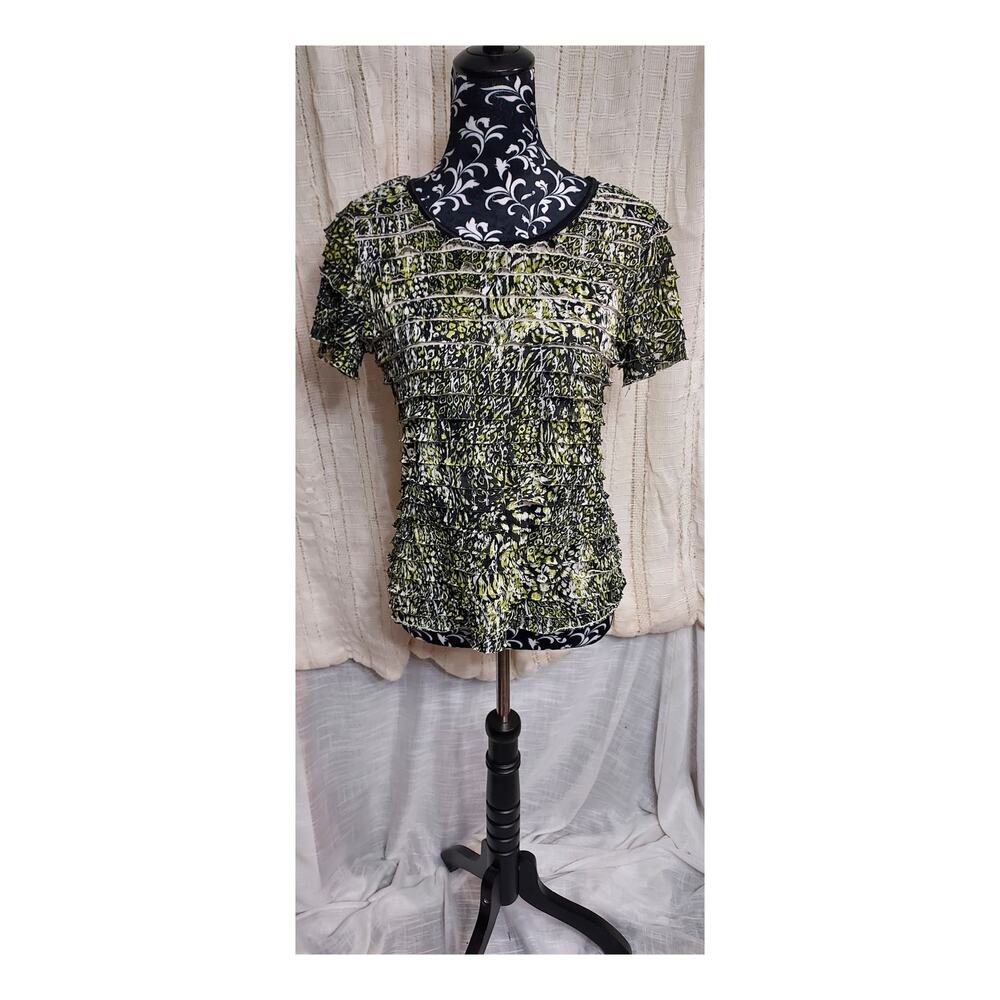 CATO Layered Ruffle Short Sleeve Animal Print Top Multicolor Women's Sz Medium